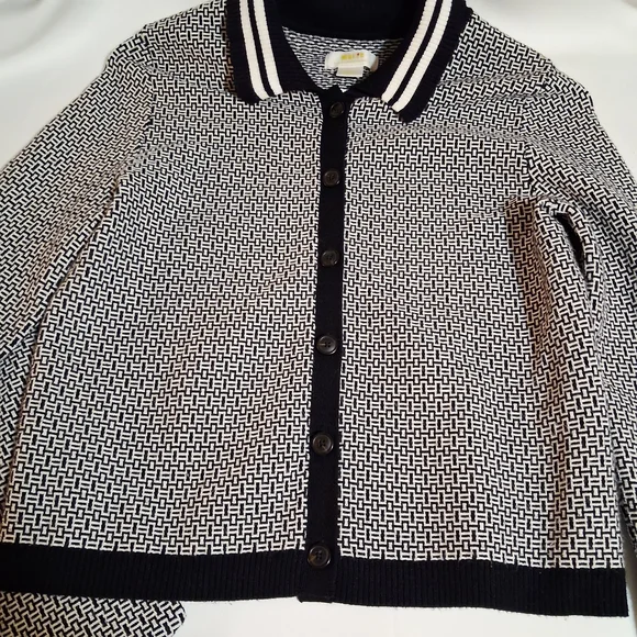 Maeve By Anthropologie Plunging Polo Cardigan Black and White Size‎ XS - Picture 9 of 11